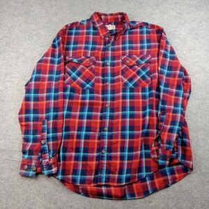 Duluth Trading Shirt Men XL Red Plaid Flannel Button Front Long Sleeve Workwear*